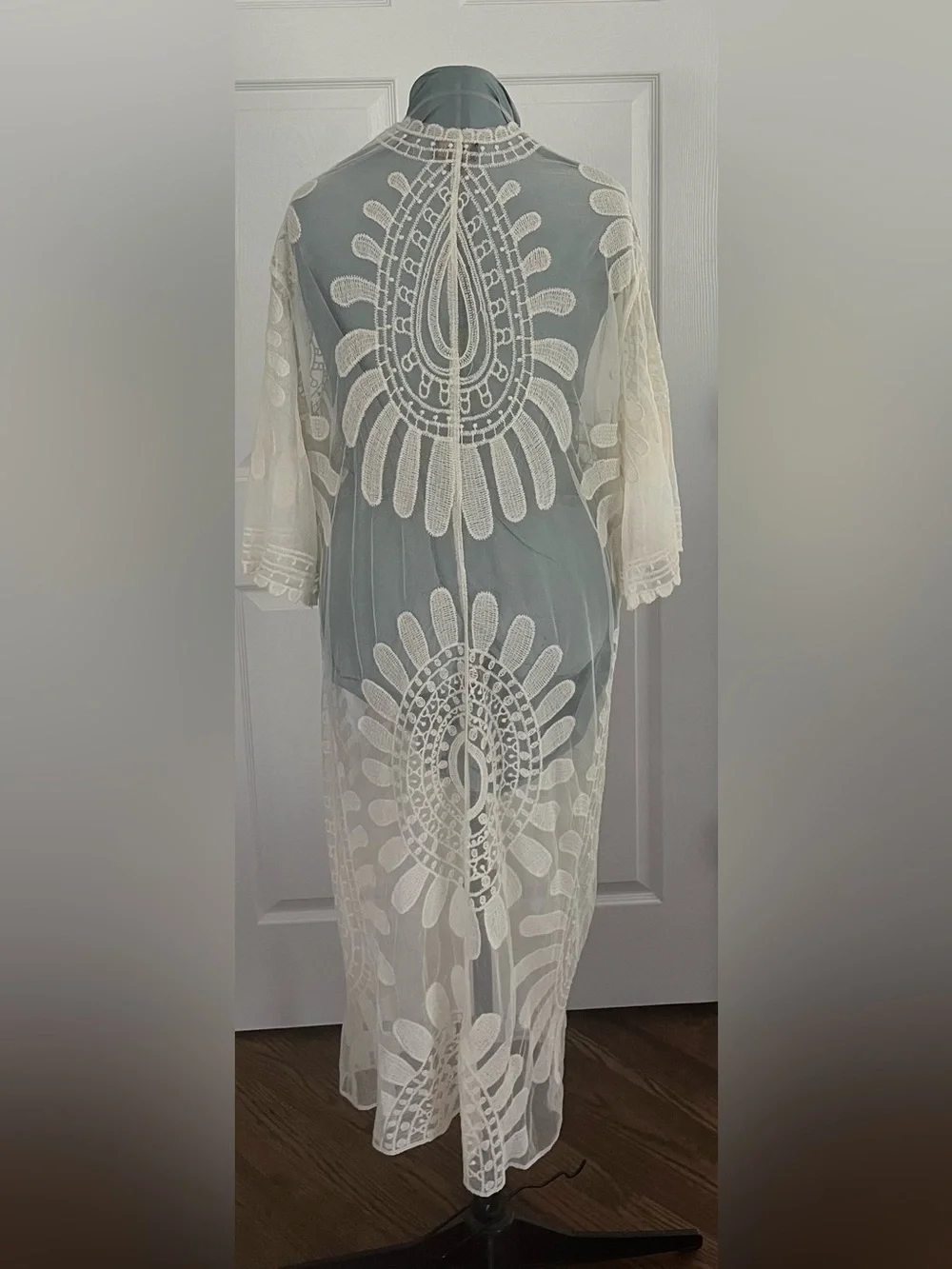 Artesia Sheer Embroidered Ivory Duster Kimono